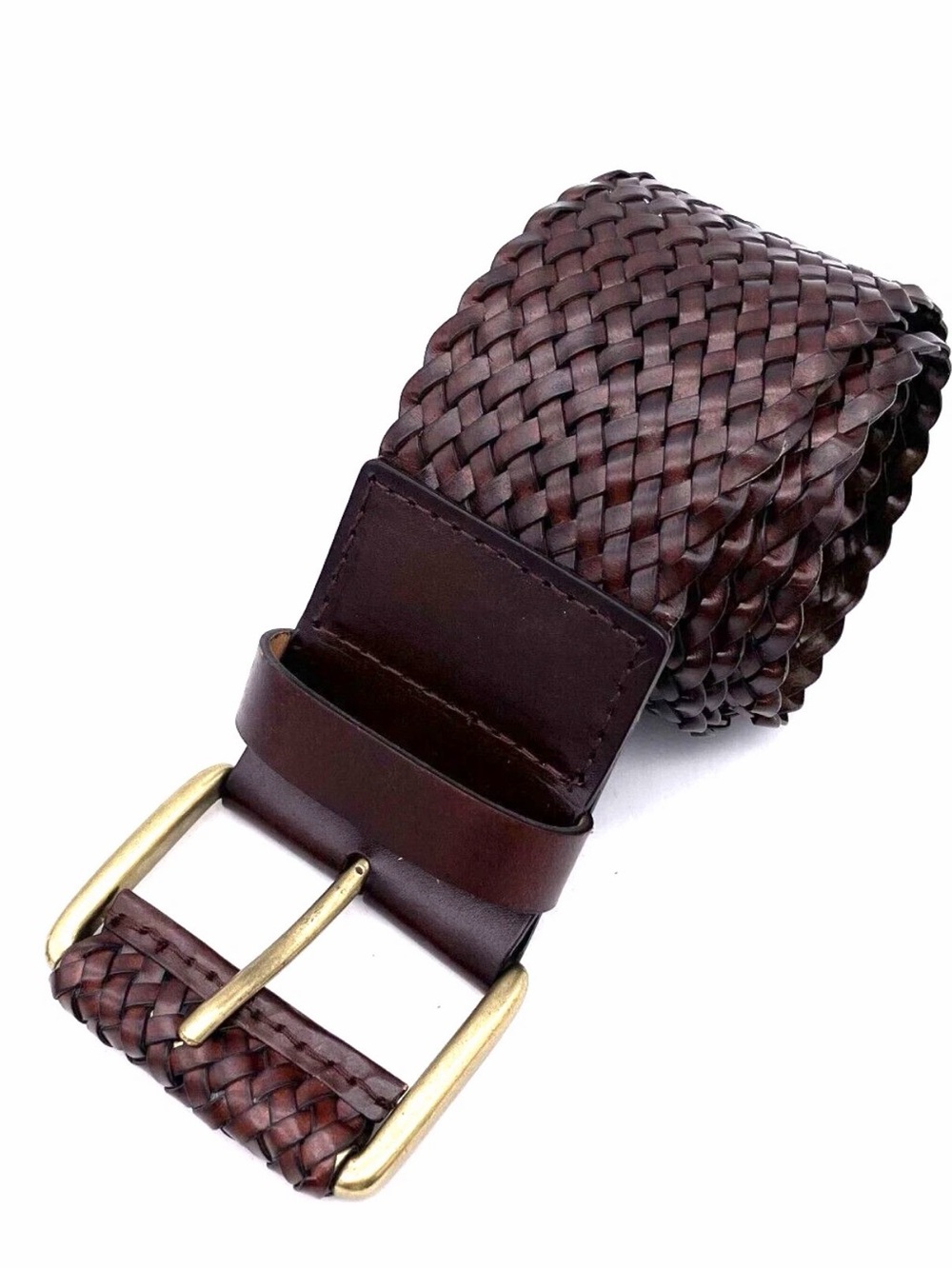 Women’s genuine leather bonded braided Belt - Dark Brown Large